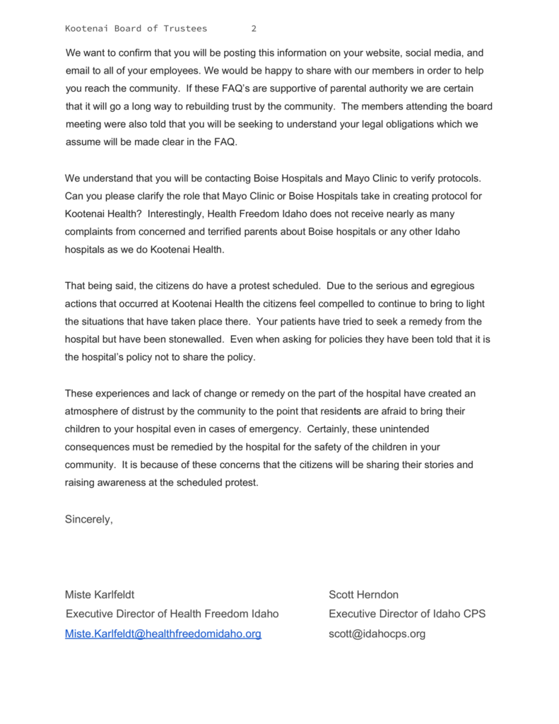 letter to Kootenai Health CPS Medical Kidnap pg 2